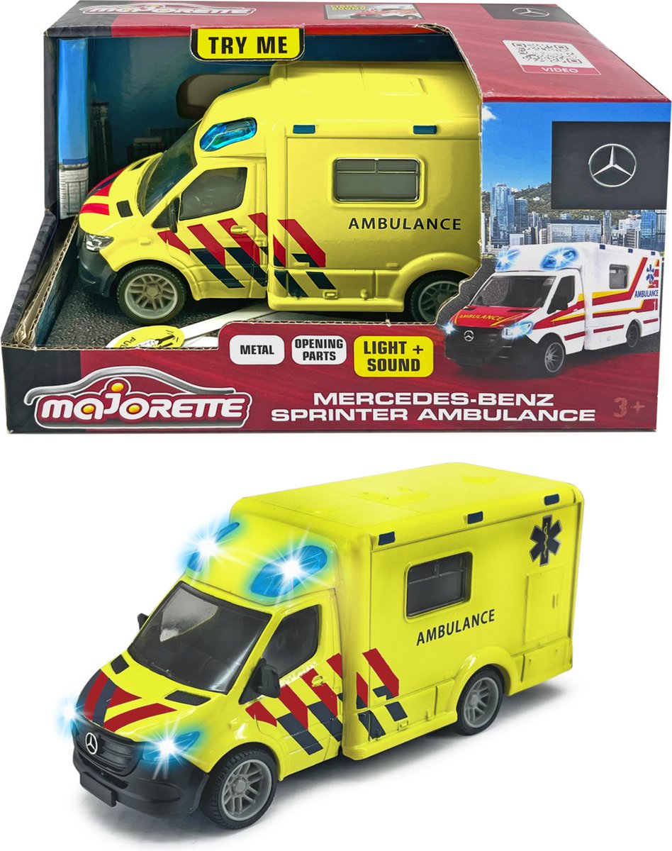 Majorette Grand Series – Mercedes-Benz Sprinter Krankenwagen nl – Metall – Licht und Ton – 12,5 cm – Spielzeugfahrzeug