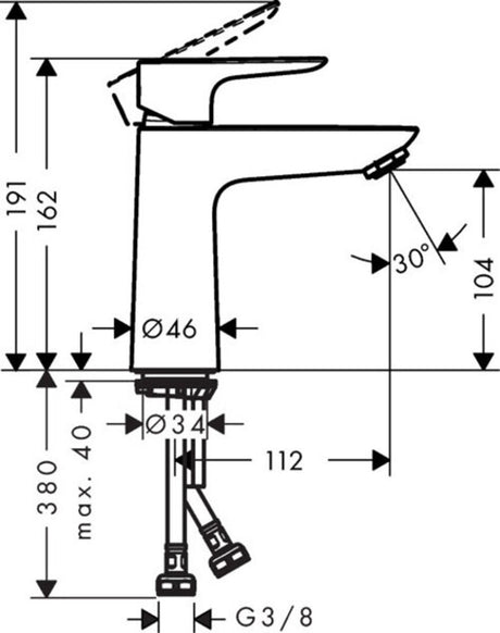 Hansgrohe talis e – Waschtischarmatur – Einhebelbedienung – Kaltstart energiesparend – ohne Ablaufgarnitur – 110 mm Größe