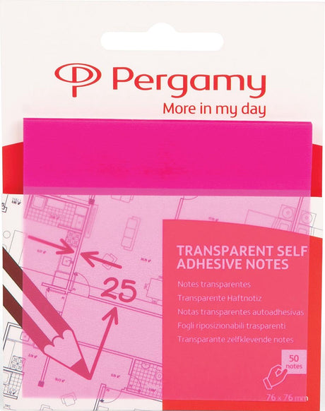 Transparente Pergamie-Notizen | ft 76 x 76 mm | 50 Blatt | rosa