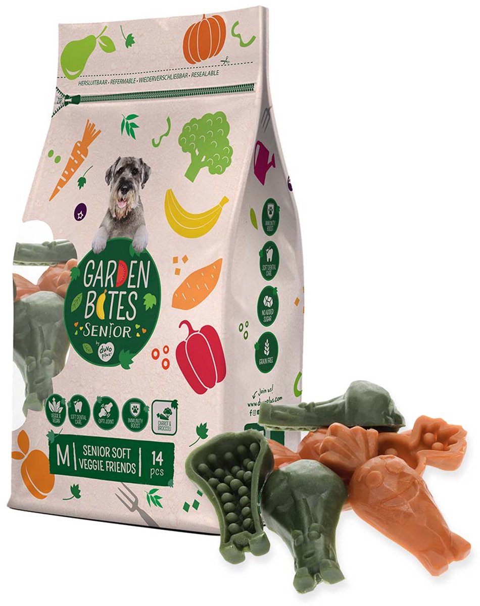 Garden Bites Duvoplus – Soft Veggie Friends Hundesnacks – Hundeleckerlis – vegetarisch, glutenfrei – Senior Medium 14 Stück