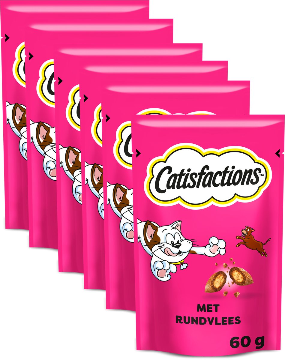 Catisfactions Leckerli für Katzen – Snacks – Rindfleisch – 6 Beutel à 60 g