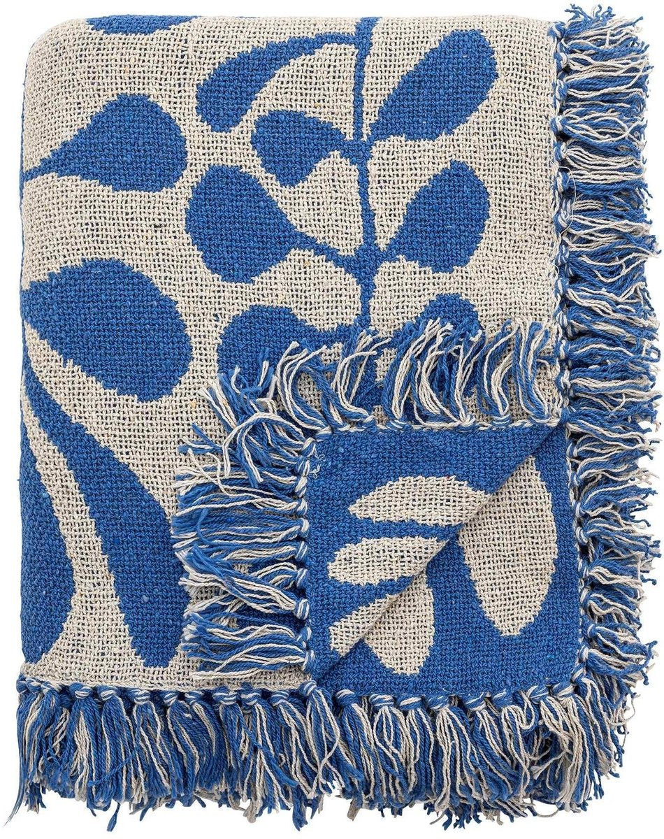 Bloomingville – Plaid nevineblau 160 x 130 cm – recycelte Baumwolle