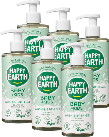 Happy earth was badgel - baby kids - 100% natuurlijk - babyverzorging – zeepvrij – 6 x 300 ml