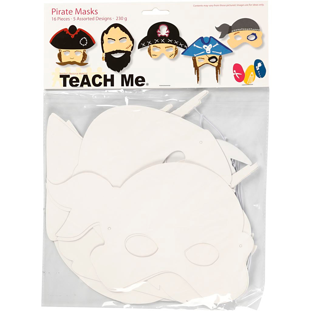Creativ Company Piratenmasken, H: 16-26 cm, B: 17,5-26,5 cm, 230 g, weiß, 16 Stück 1 Box