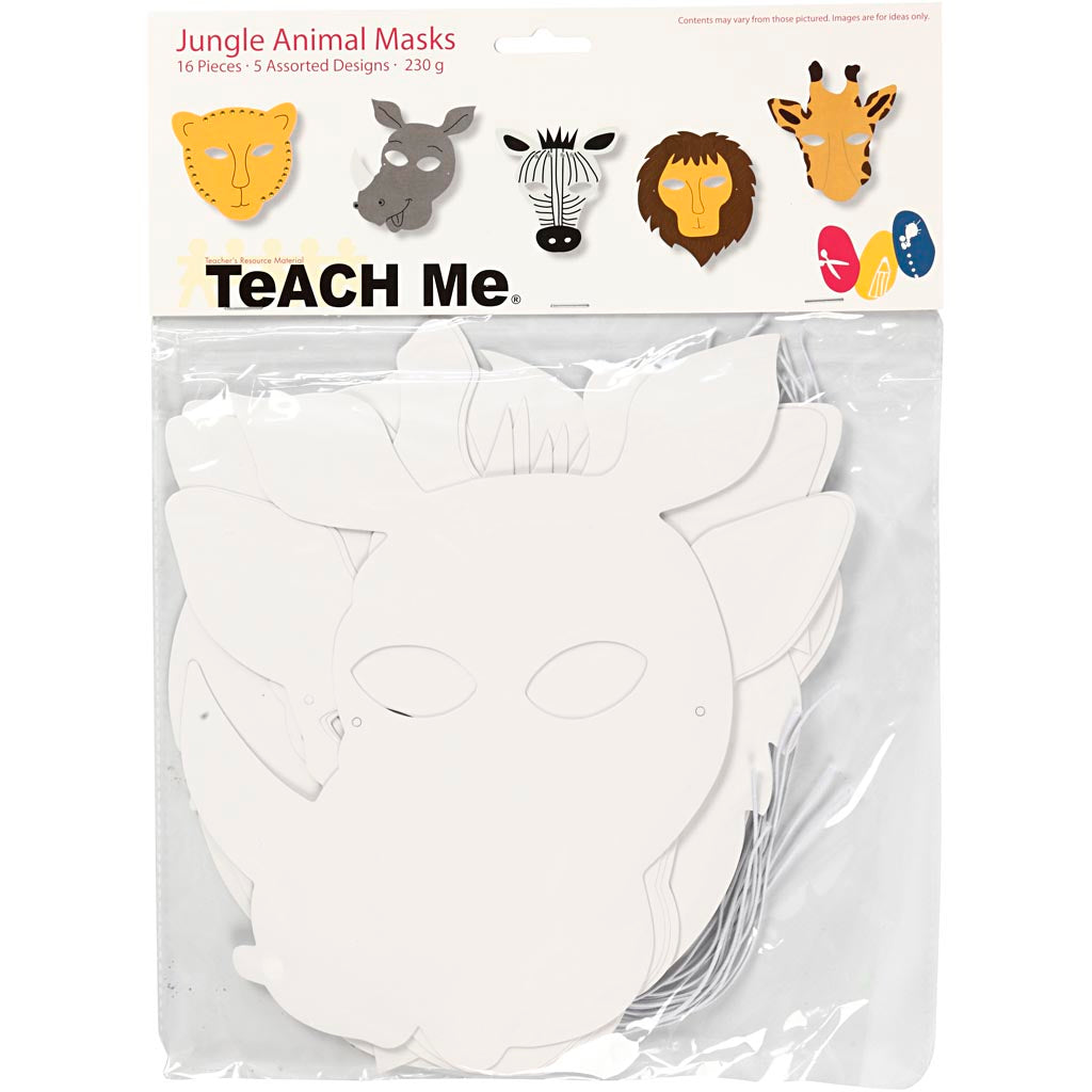 Creativ Company Dschungel-Tiermasken, H: 22,5-25 cm, B: 20,5-22,5 cm, 230 g, weiß, 16 Stück 1 Box
