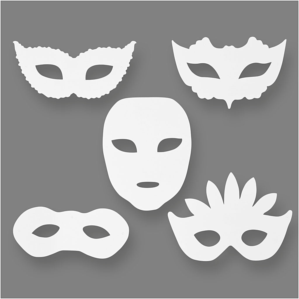 Creativ Company Theatermasken, H: 8,5-19 cm, B: 15-20,5 cm, 230 g, weiß, 16 Stück 1 Box
