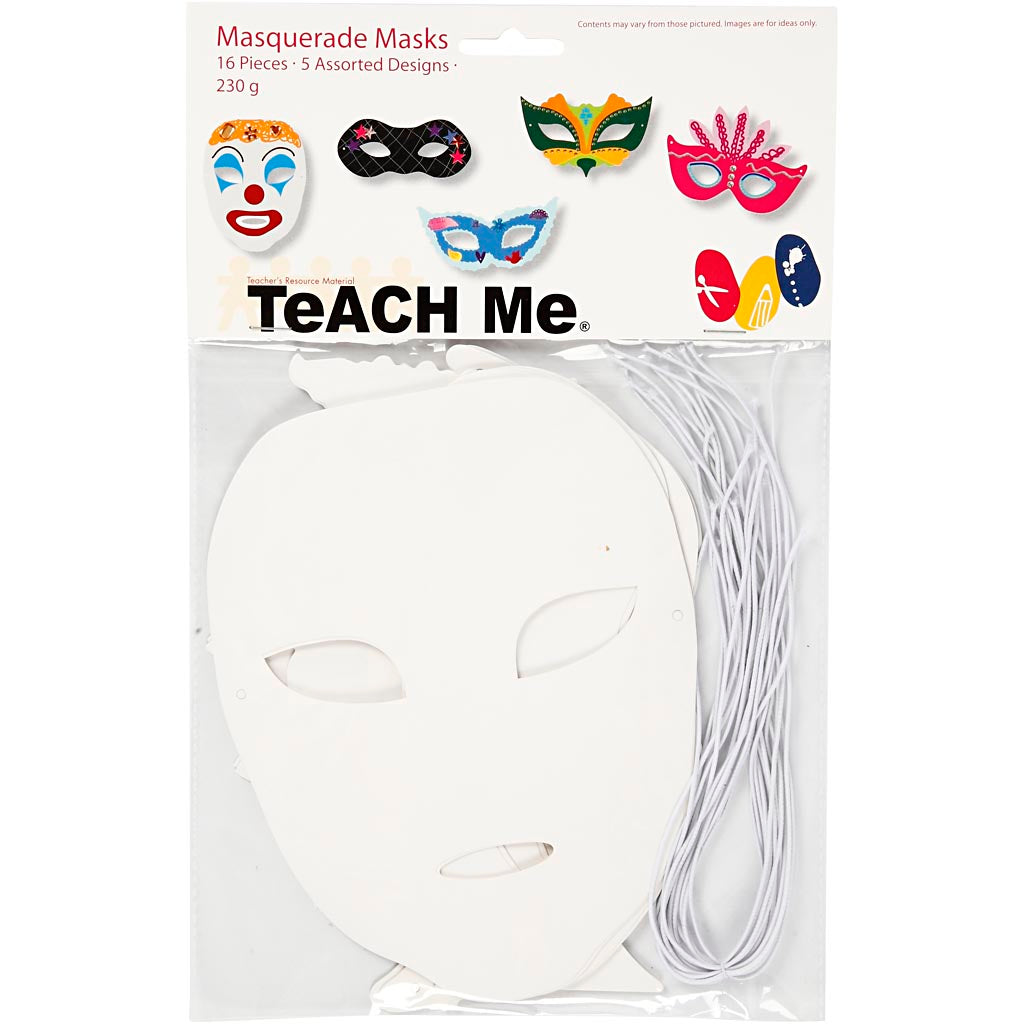 Creativ Company Theatermasken, H: 8,5-19 cm, B: 15-20,5 cm, 230 g, weiß, 16 Stück 1 Box