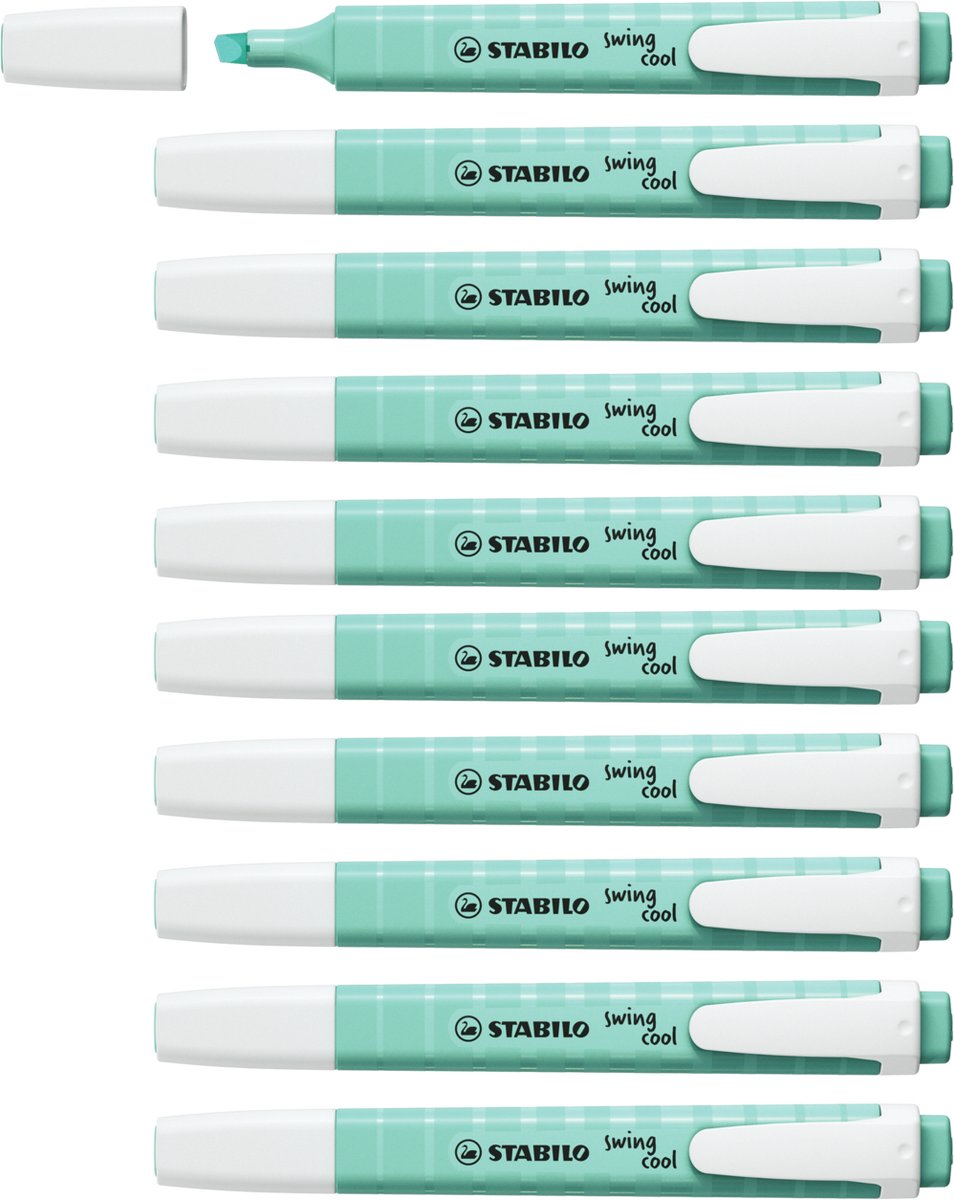 Stabilo Swing Cool – Textmarker – perfekt für unterwegs – Pastell – Hauch Türkis – Box mit 10 Stück
