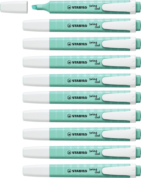 Stabilo Swing Cool – Textmarker – perfekt für unterwegs – Pastell – Hauch Türkis – Box mit 10 Stück