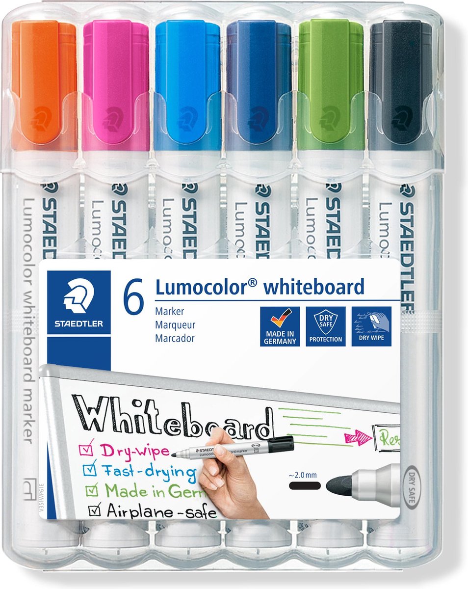 Staedtler lumocolor whiteboard marker - box 6 st new colours