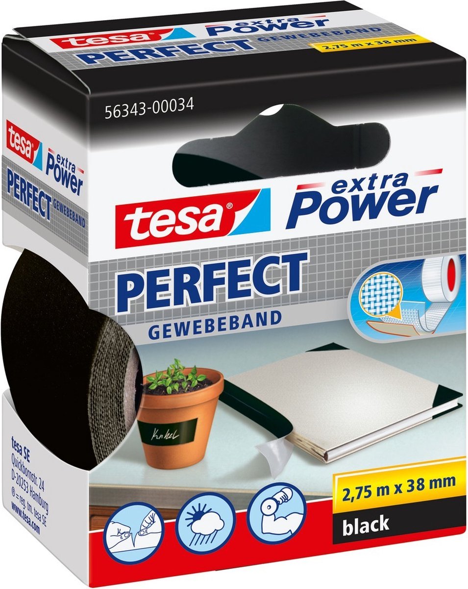 Tesa Textilband Perfect Extra Power Band 2,75x38 mm schwarz