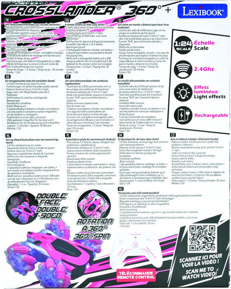 Lexibook Crosslander® 360+ – wiederaufladbares und programmierbares funkgesteuertes Stuntauto in Pink mit Beleuchtung.