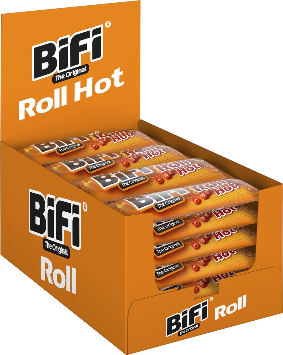 Bifi Roll Hot – Original Salamistange mit Brotschicht – idealer Fleischsnack – für zwischendurch, unterwegs oder in der Brotdose – 24x45g