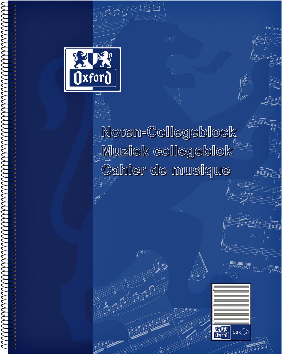 Oxford Notenblock – A4 – 50 Blatt – Blau