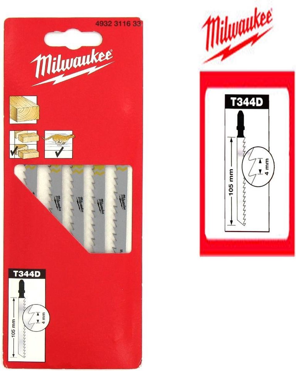 Milwaukee 4932311633 t 344 d hcs decoupeerzaagblad - snel - hout (5st) - t 344 d