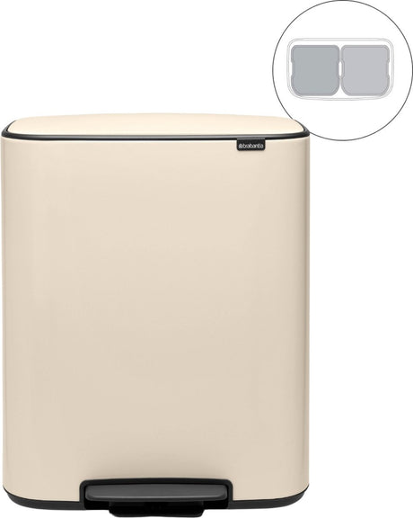 Brabantia Bo Abfallbehälter – 2 x 30 Liter – Mülltrennung – sanftes Beige
