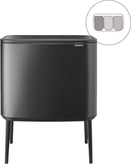 Brabantia Bo Touch Bin Abfallbehälter – 3 x 11 Liter – Mülltrennung – selbstbewusstes Grau