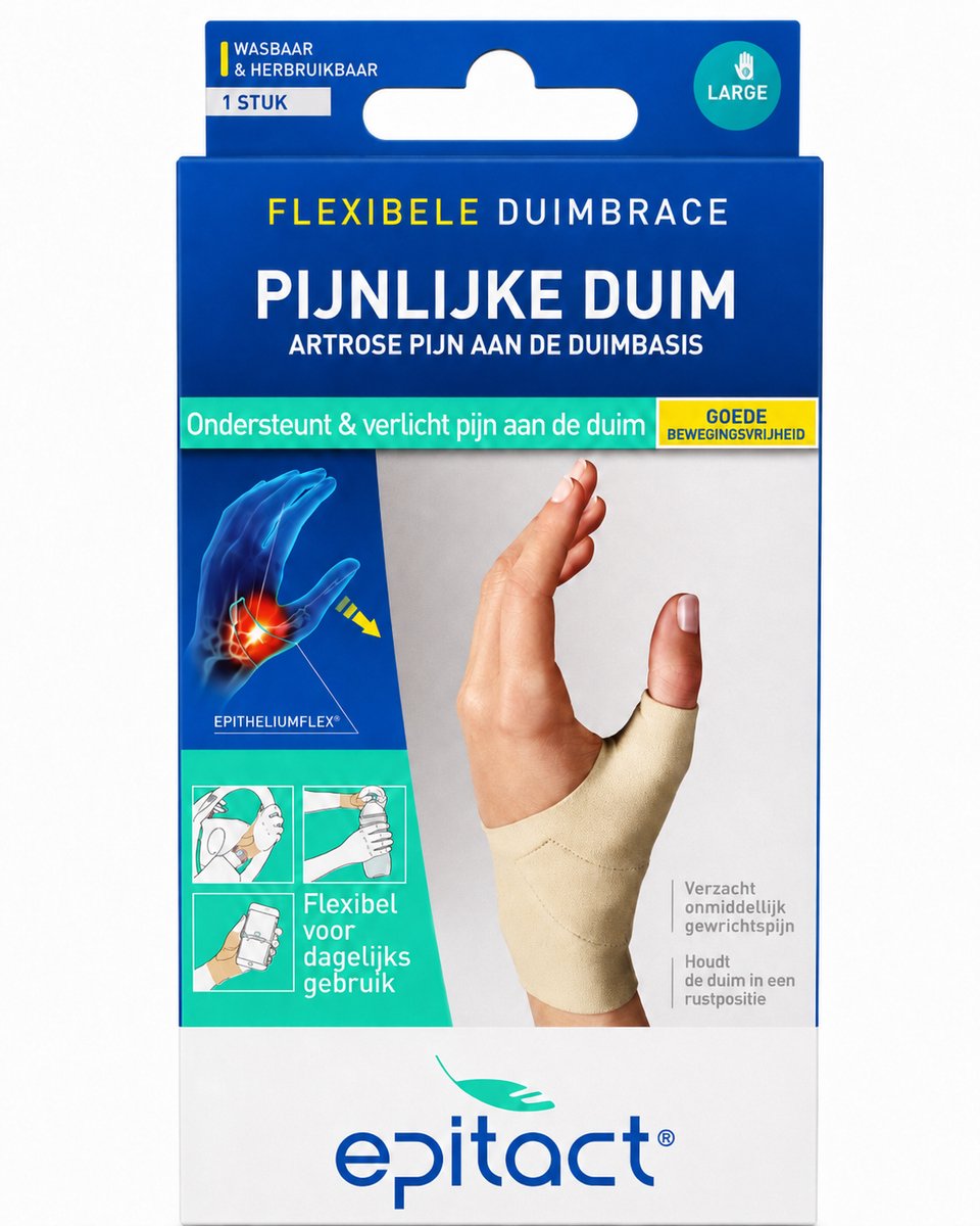 Epitact duimorthese dag rechts maat l – duimbrace bij duimartrose en rhizartrose – flexibele ondersteuning – wasbaar - 1 stuk
