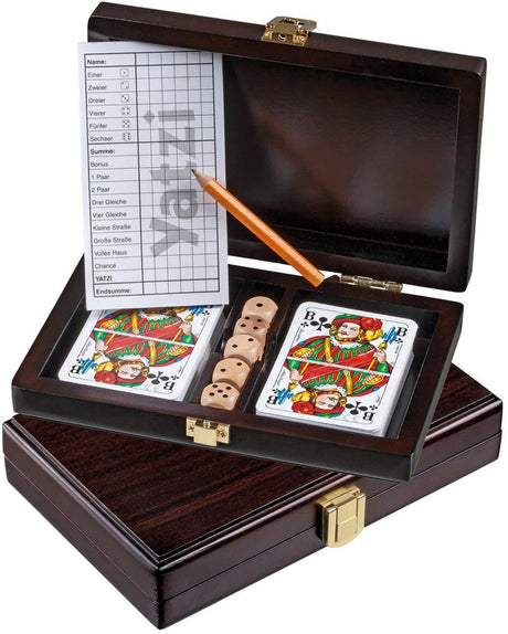 Philos-Kartenset mit Würfeln und Yahtzee-Scorekarte – Holzbox