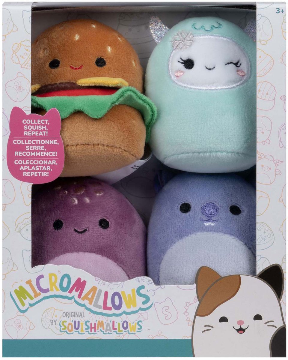 Squishmallows kuschelige Plüsch-Mikromallows – Carl, Yollie, Javari, Tudor, 4er-Pack