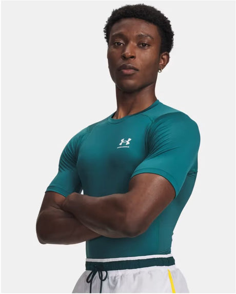 Under Armour UA HG Armour Comp SS-GRN Herren-Sportshirt – Rack Green – Weiß