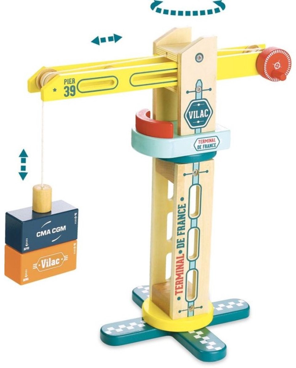 Vilac – Holzkran mit Magnetbehältern – 34 cm hoch – Holz