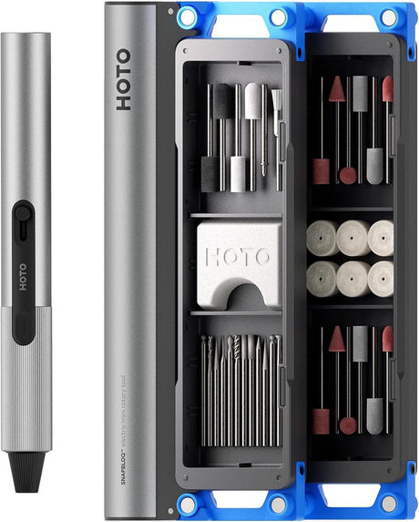Hoto Snapbloq™ R-A04 Elektrischer Mini-Drehwerkzeugsatz (38-teilig) – Elektrischer Mini-Drehteller – Kabelloser Gravierstift – 22.000 U/min – Bürstenloser Motor – 38 Zubehörteile – Präzisionswerkzeuge für Heimwerker, 3D-Druck und Basteln