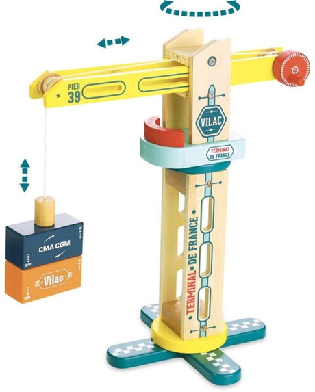 Vilac – Holzkran mit Magnetbehältern – 34 cm hoch – Holz
