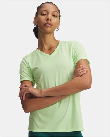 Under Armour Tech SSV – solides Damen-Sportshirt – Lumos Lime White