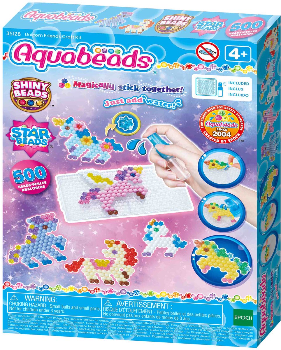 Aquabeads Einhorn-Freunde-Bastelset – komplettes Set mit 500 Perlen in 27 Farben