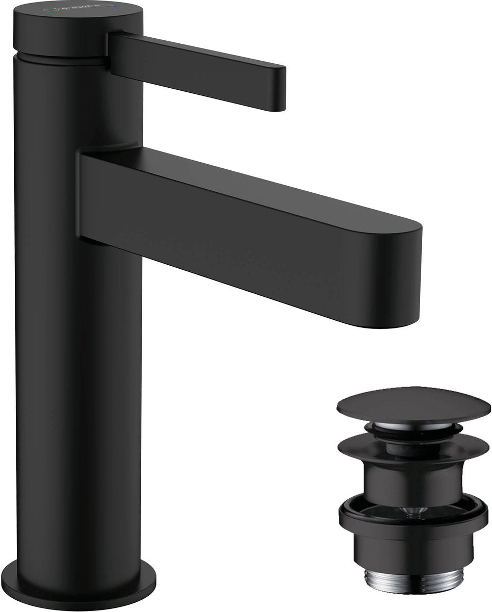 Hansgrohe finoris – Waschtisch-Mischbatterie – Einhebelbedienung – mit Ablassschraube – 110 mm – mattschwarz
