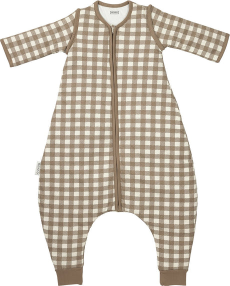 Meyco baby vichy square slaapoverall jumper - afritsbare mouwen - dark taupe - 92cm - 2.5 tog