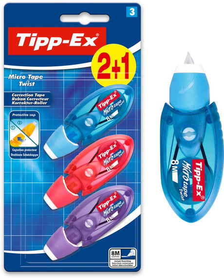 Tipp-ex Korrekturroller Micro Tape Twist – 5 mm x 8 m – schützende Drehkappe – kompakt – Blister 3