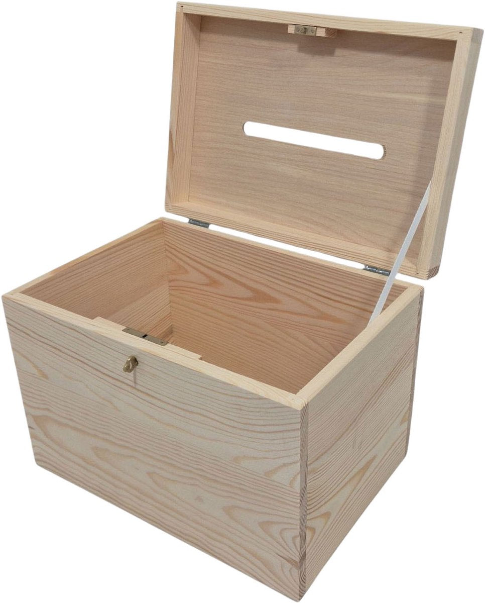 Playwood Holzumschlagbox Aufbewahrungsbox Kiefer mit Schlitz 29x22x20 cm.