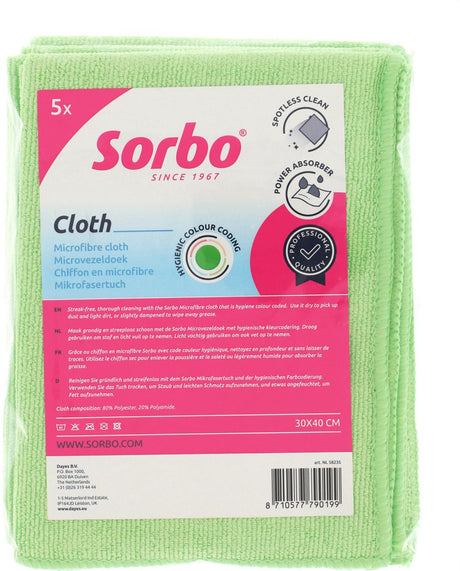 Sorbo Profi-Mikrofasertücher - Grün - 30x40 cm - Reinigungstücher - 5 Stück
