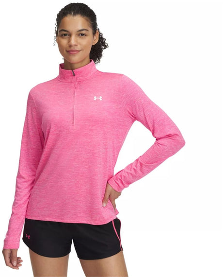 Under Armour Tech 1 2 Zip-Twist-PNK Damen-Sportpullover – Super Pink – Weiß