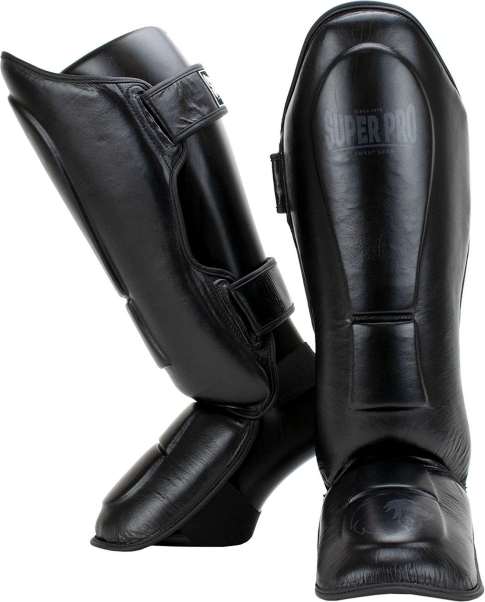 Super pro combat gear lederen scheenbeschermer guardian zwart small