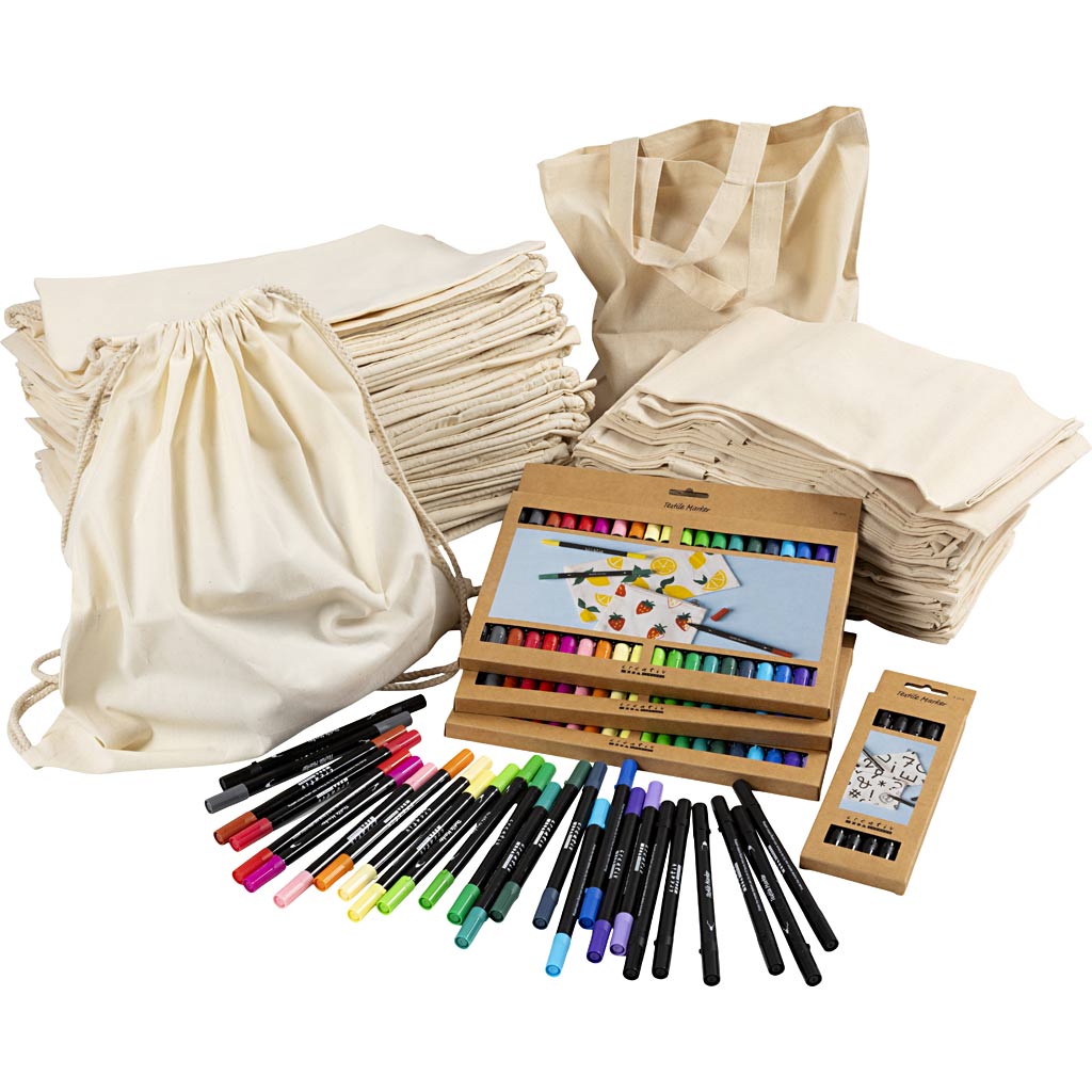 Creativ Company Group Set aus Rucksäcken und Taschen mit Markern, Größe 27,5x30 cm, verschiedene Farben, 1 Set