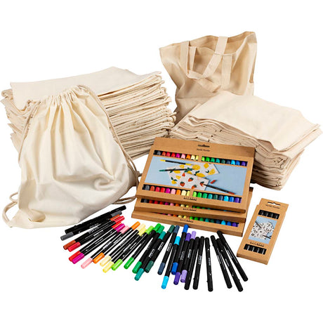 Creativ Company Group Set aus Rucksäcken und Taschen mit Markern, Größe 27,5x30 cm, verschiedene Farben, 1 Set