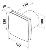 Ventilator 100 mm stille med timer. Fuktsensor hvit