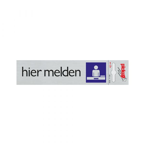 Aluschild hier melden - 165x44 mm selbstklebend.