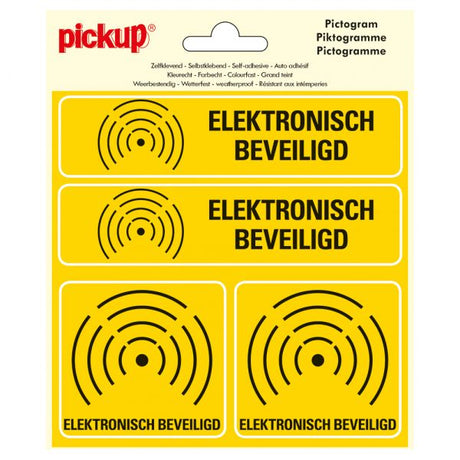 Aufkleber elektronisch gesichert - 150x150 mm 4 Stück.