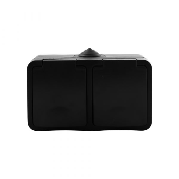 AC-Steckdose Aufputz - 2-fach - horizontal - schwarz