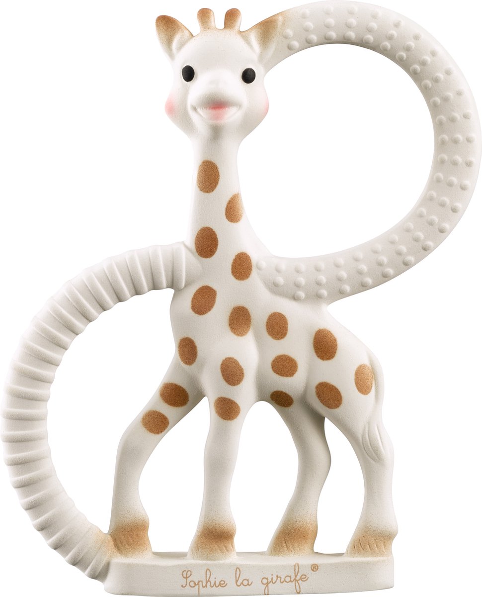 Weicher Beißring Sophie die Giraffe – Babyspielzeug – Mutterschaftsgeschenk – Geschenk zur Babyparty – 100 % Naturkautschuk – in recycelter Geschenkbox mit Schleife aus Bio-Baumwolle – ab 0 Monaten – braun-beige