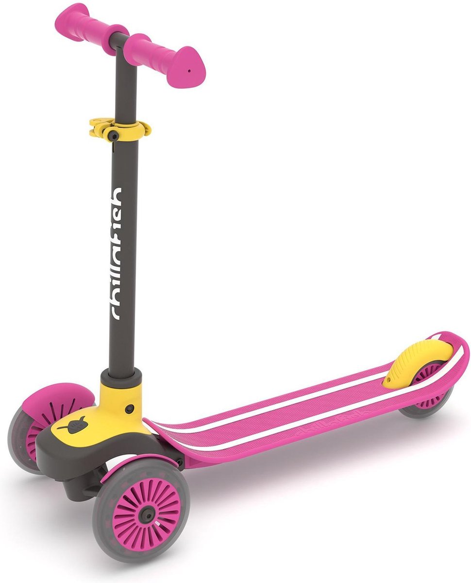 Chillafish Kinderroller 3 Jahre mit drei Rädern – rosa gelb – leichter Roller für Mädchen mit abnehmbarem Lenker und Fußbremse – höhenverstellbar – zum Lenken geneigt – extra Griffe – Modell Scotti