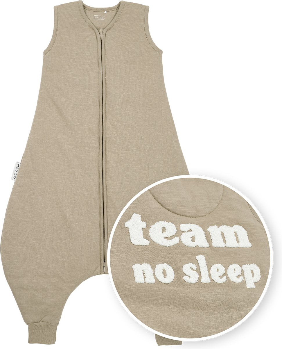 Meyco Baby Slub mit Team-No-Sleep-Applikation, Baby-Winterschlaf-Overall-Pullover – Taupe, gebrochenes Weiß – 80 cm – 2,0 Tog