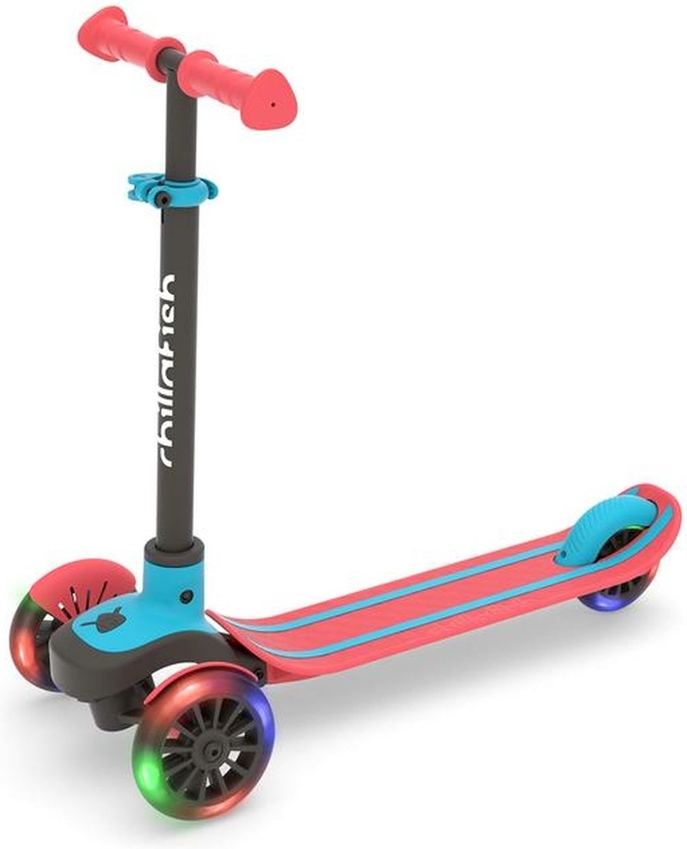 Chillafish Kinderroller 3 Jahre mit drei LED-Rädern – Blau Rot – Leichter Glow Scooter Jungen mit abnehmbarem Lenker und Fußbremse – Höhenverstellbar – Lean-to-Steer – extra Haltegriffe – keine Batterien erforderlich – Modell Scotti Glow 3