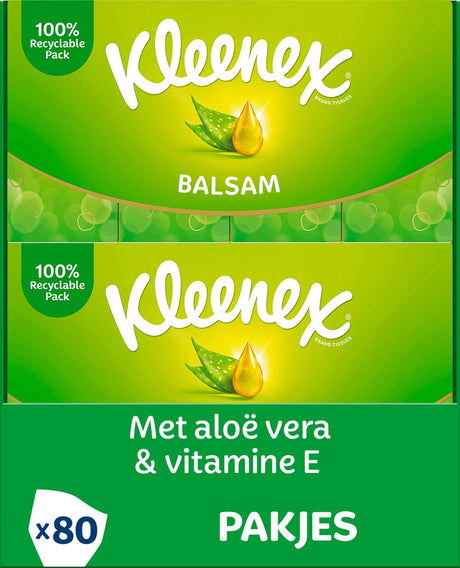 Kleenex-Taschentücher – Balsam – Vorteilsbox – 8 Packungen x 10 Stück – 80 Taschentücher