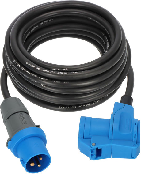 Brennerstuhl CEE-Camping-Verlängerungskabel 10m Kabel in Schwarz (CEE-Stecker und Winkelkupplung inkl. Schutzkontakt-Kombisteckdose, 230V 16A, für den dauerhaften Außeneinsatz, Made in Germany)