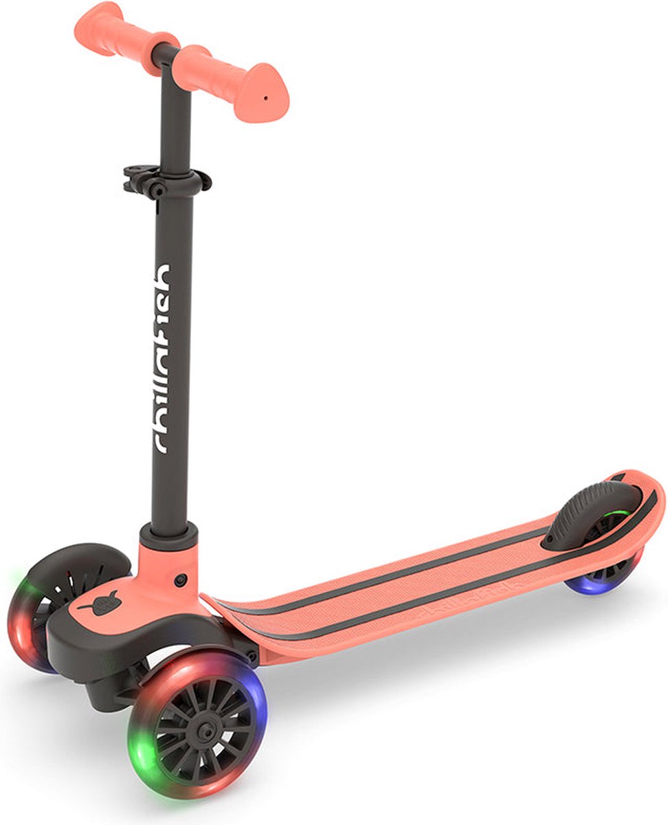 Chillafish Kinderroller 3 Jahre mit drei LED-Rädern – Pink – leichter Glow-Scooter für Mädchen mit abnehmbarem Lenker und Fußbremse – höhenverstellbar – Lean-to-Steer – extra Griffe – keine Batterien erforderlich – Modell Scotti Glow 3